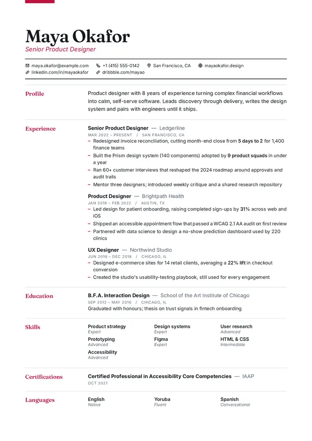 Editorial resume template preview