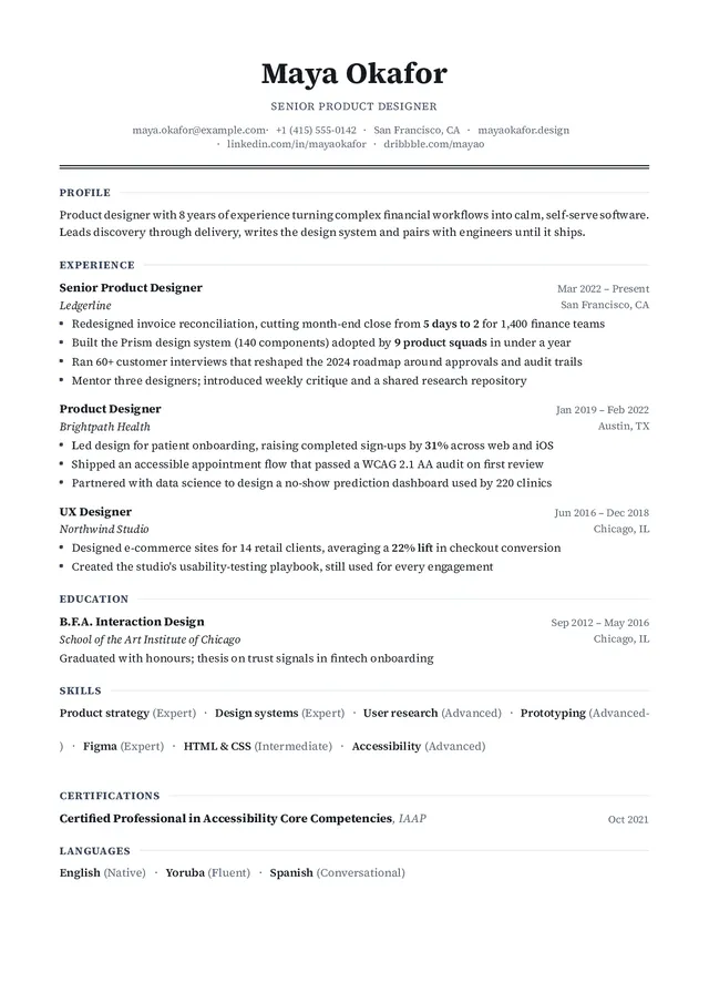 Meridian resume template preview