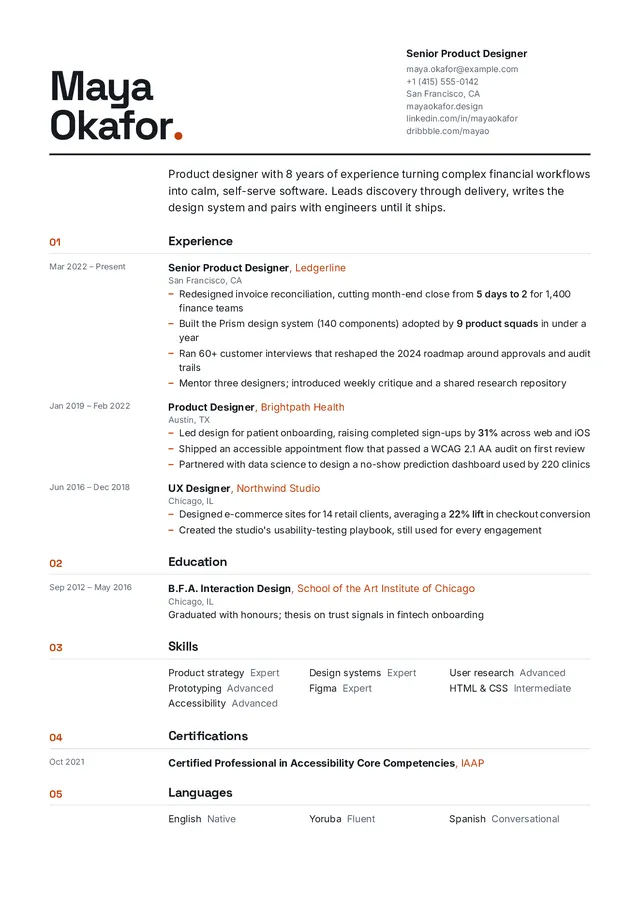 Swiss resume template as designed