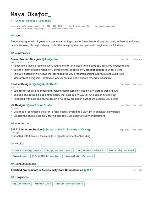 Terminal resume template preview