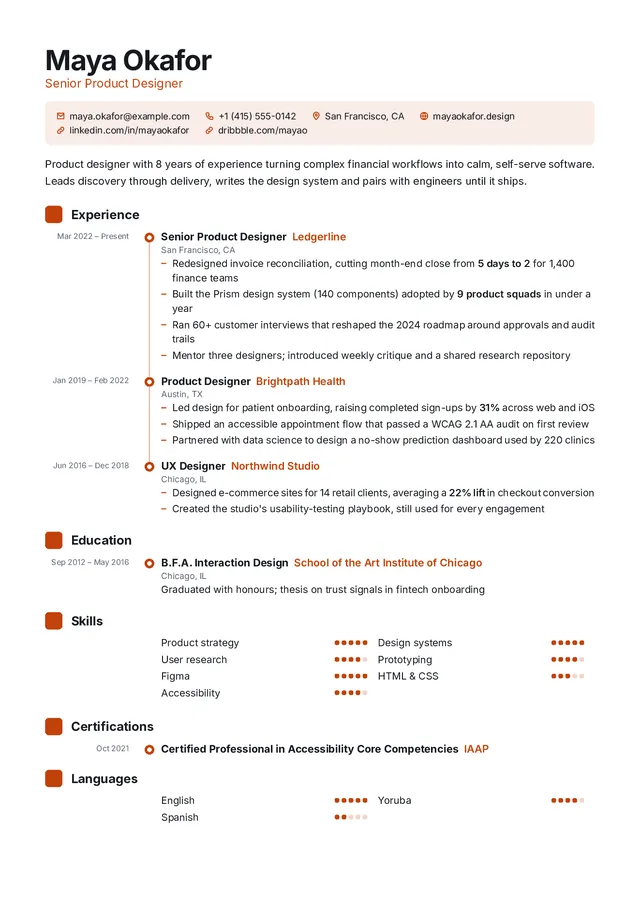 Timeline resume template preview